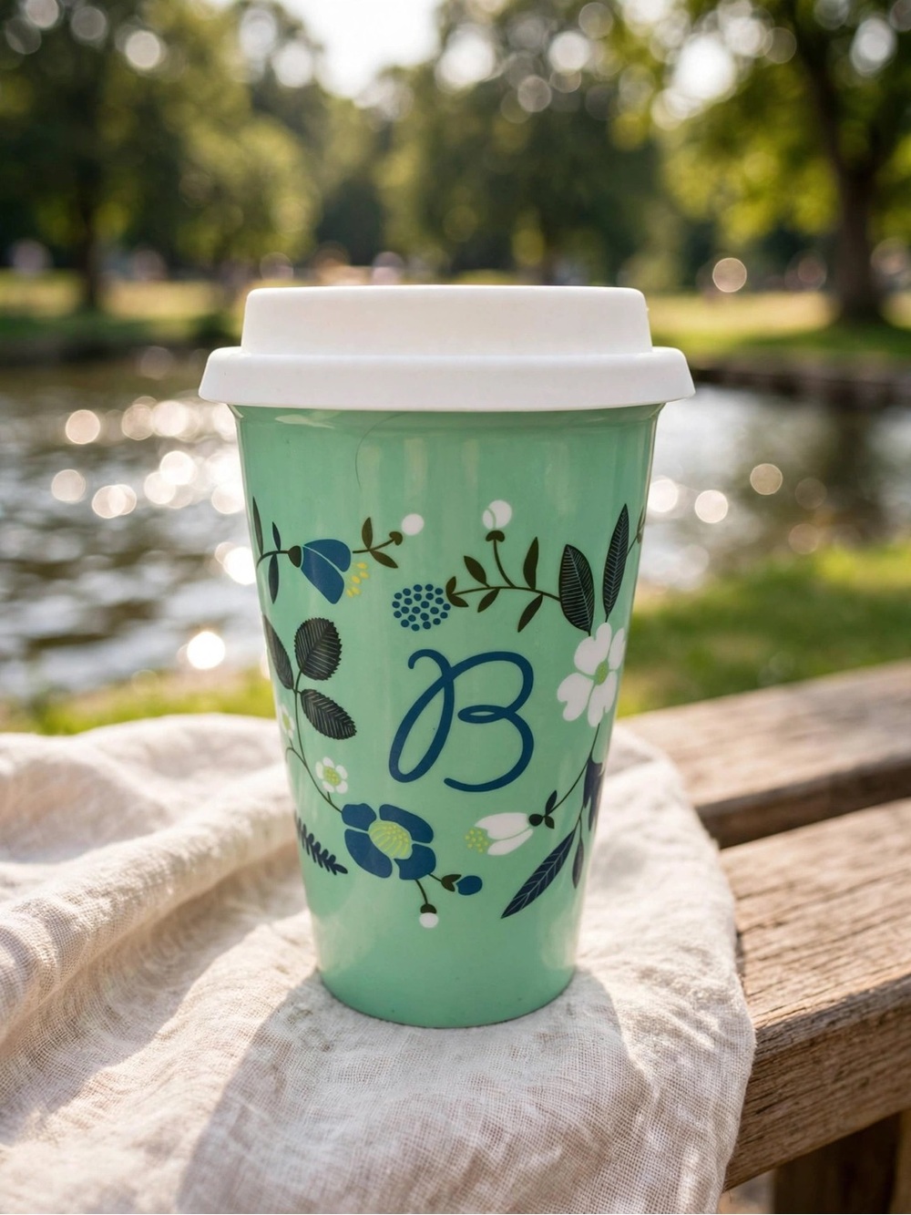 Indigo Monogram “B” Travel Mug